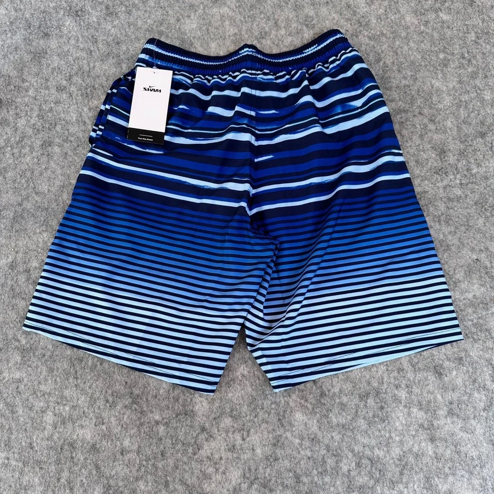 Nike Swim Mens Blue Striped 9 Inch Inseam Board Shorts NESSD545-440 Size S NEW